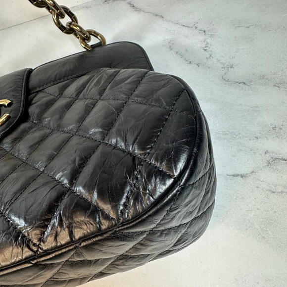 Chanel Frame Shoulder Bag CC Distressed Quilted Leather Black/Gold Thick Chain - Picture 11 of 16